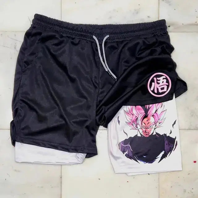 Pantalones cortos deportivos 2 en 1 de Anime para hombre