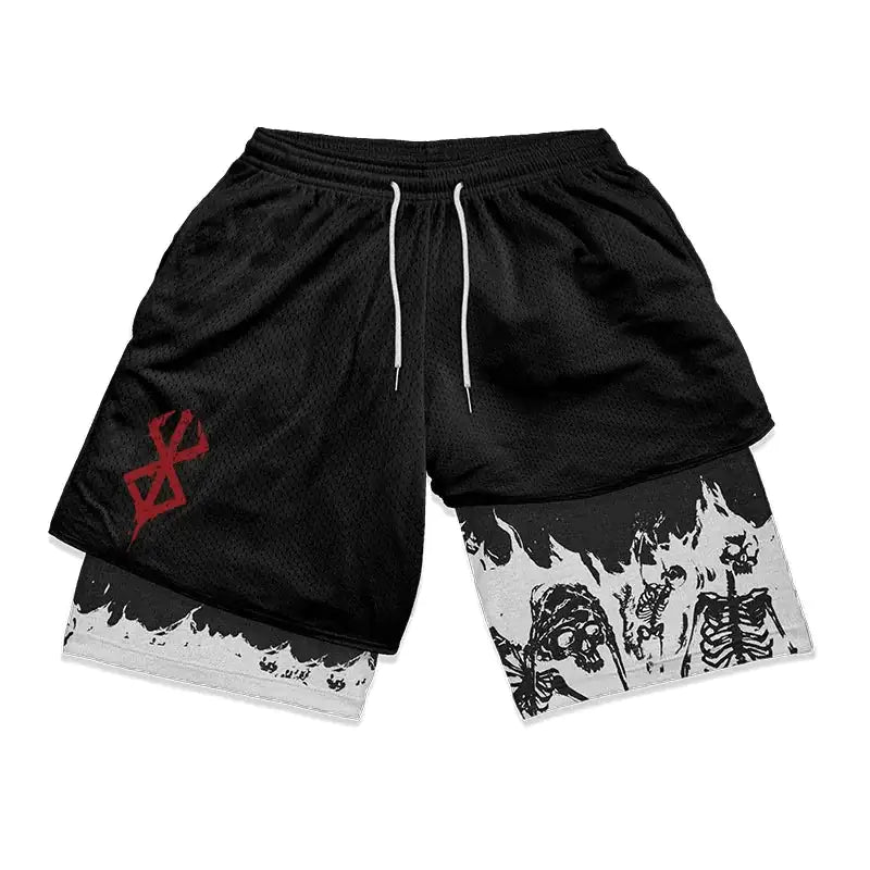 Pantalones cortos deportivos 2 en 1 Anime Berserk para hombre