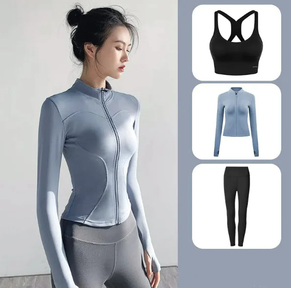 Illumino360Fitness Premium Women's Yoga Set 1 2 3pcs Long-Sleeve Jacket