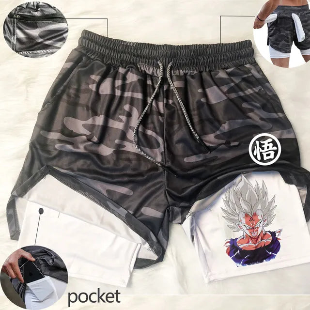 Pantalones cortos deportivos 2 en 1 de Anime para hombre