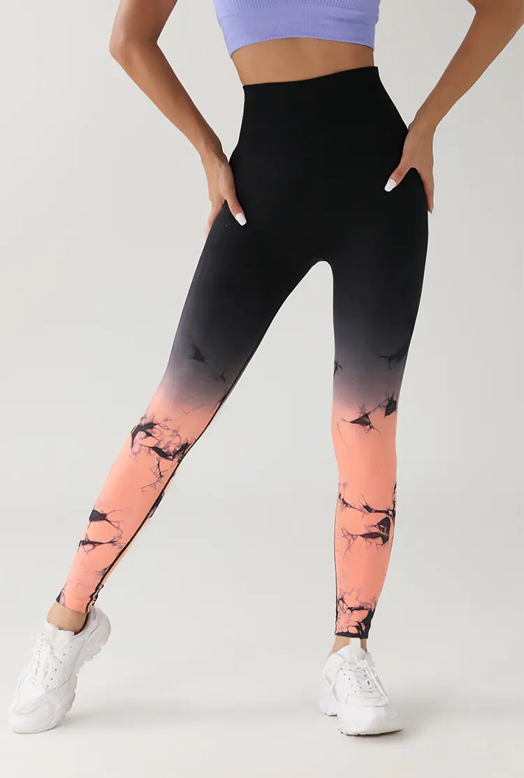 Gradient Tie-Dye Seamless Yoga Running Pants for Women