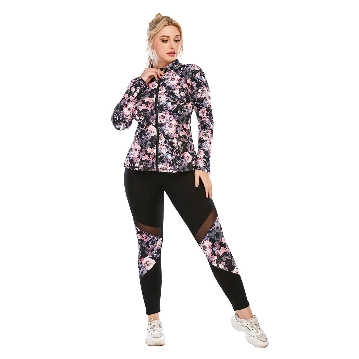 Large Size Yoga Set with Printed Sports Bra