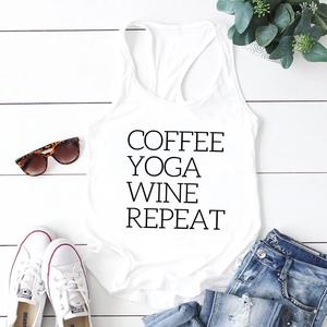 Coffee, Yoga, Wine: Women's Funny Racerback