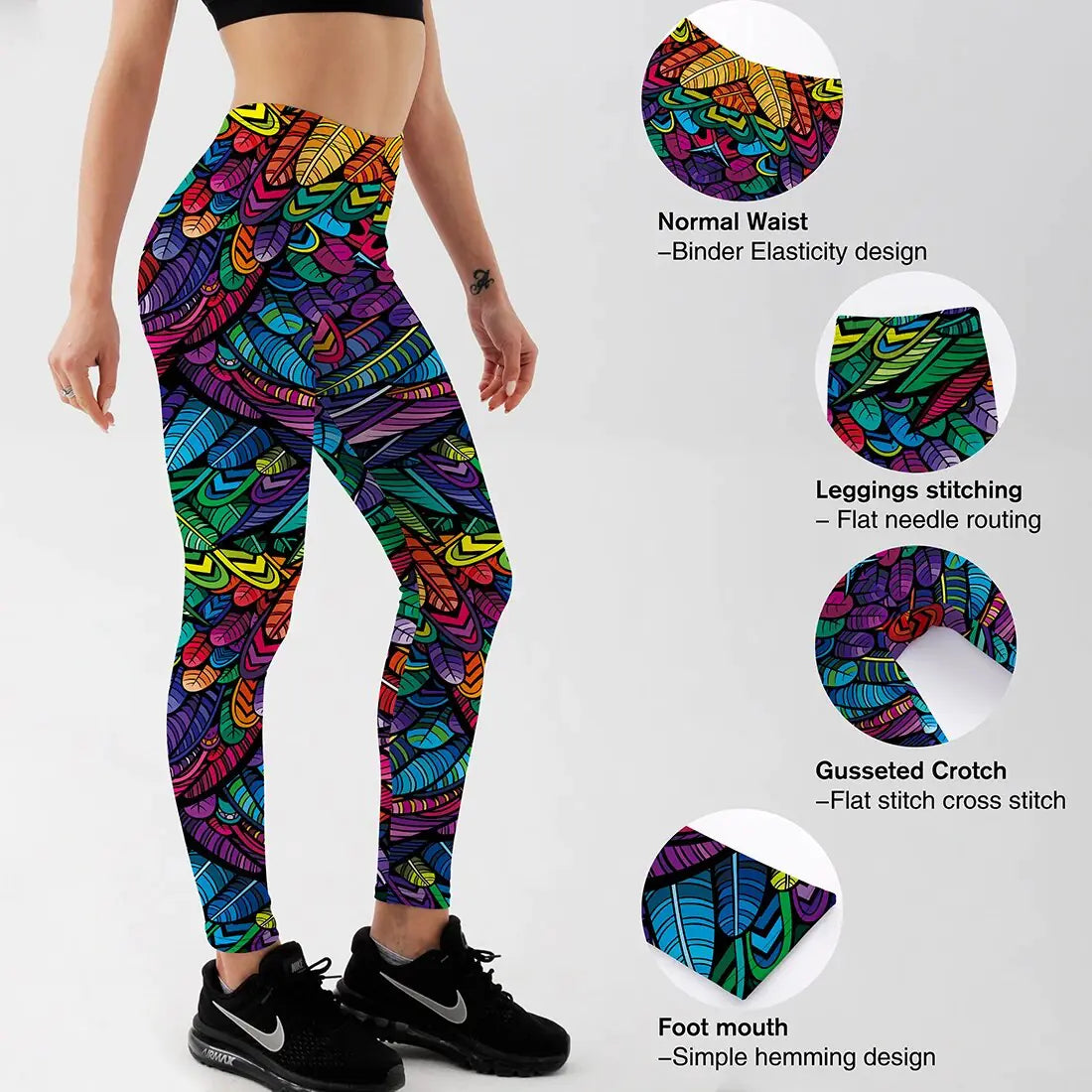 Women's Colorful Skull & Leaf Printed Leggings