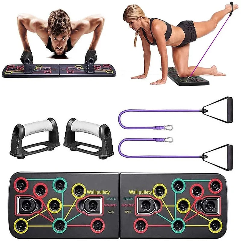 Tabla de flexiones 9 en 1 con bandas de resistencia de látex