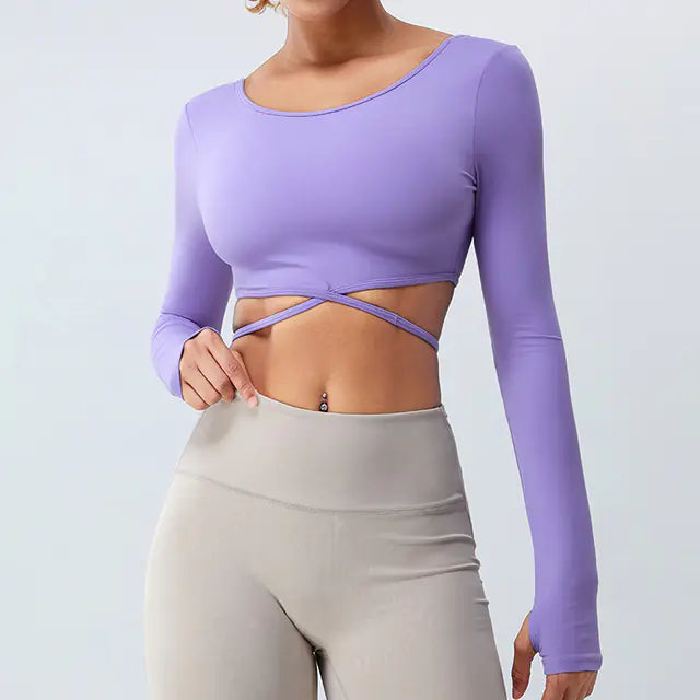 Camisetas deportivas de manga larga 2 en 1 para mujer
