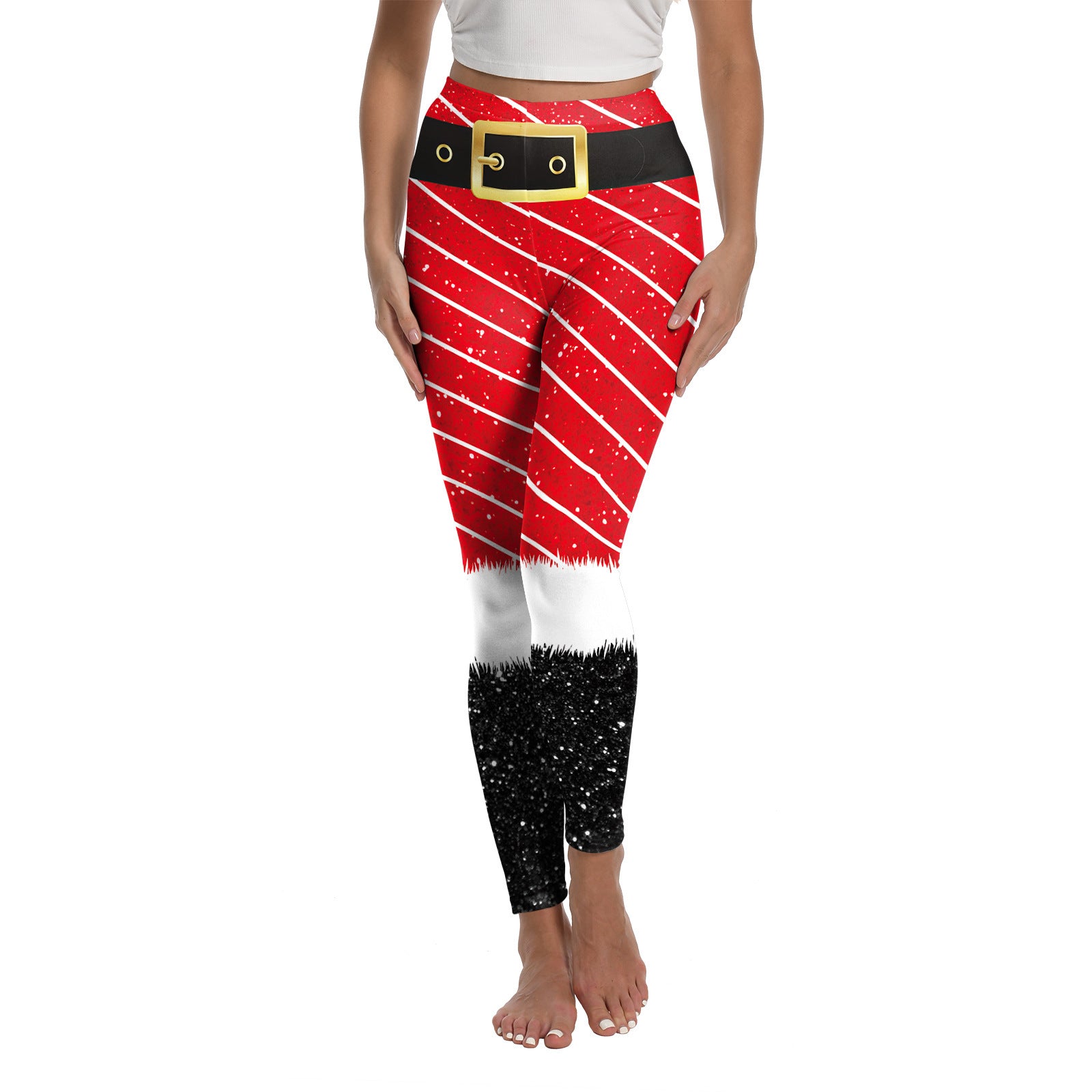 Leggings elásticos con estampado navideño para mujer