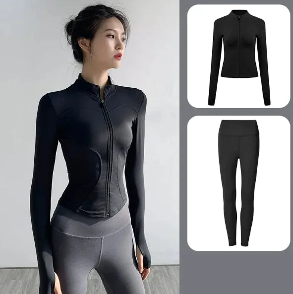 Illumino360Fitness Premium Women's Yoga Set 1 2 3pcs Long-Sleeve Jacket