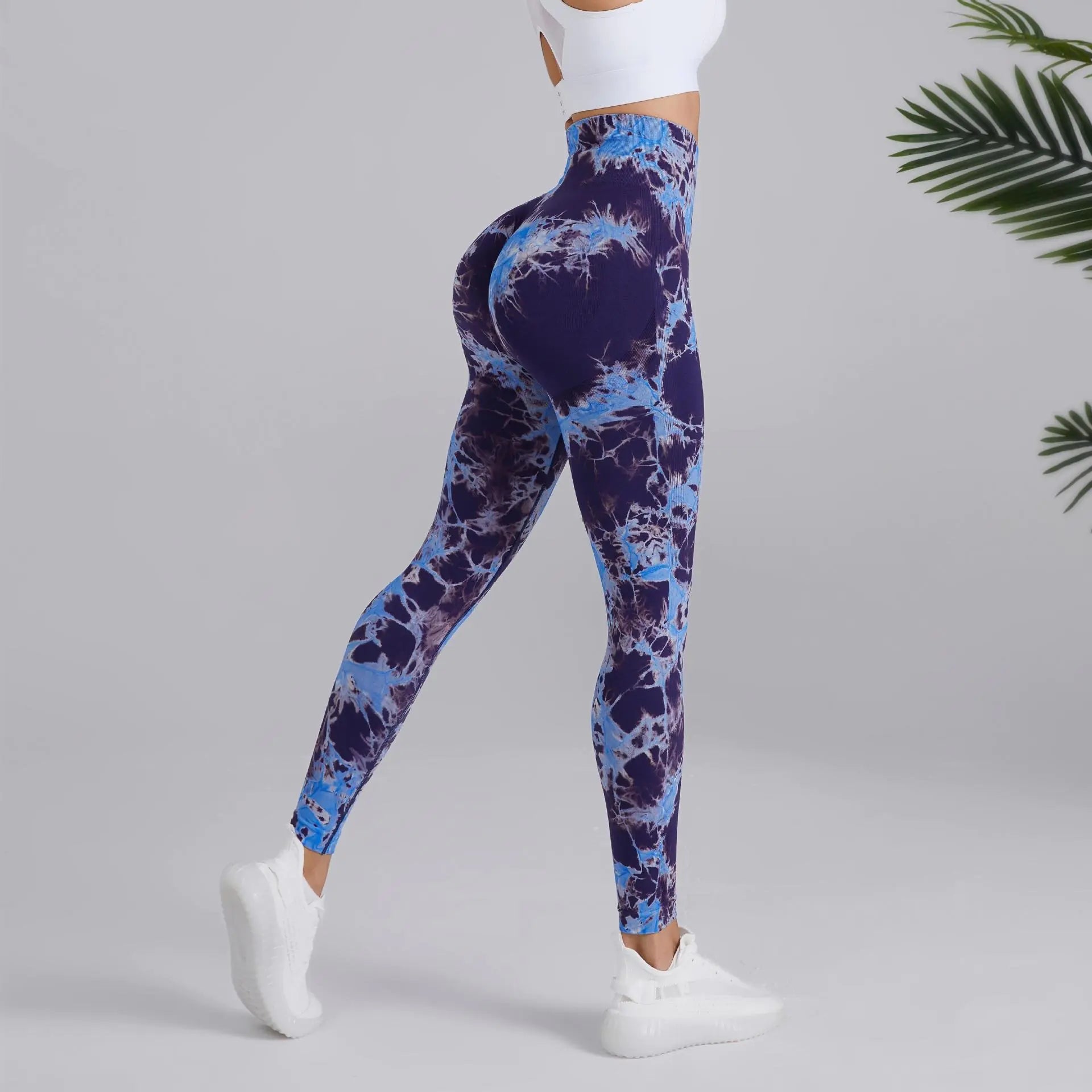Two-Color Tie-Dye High Waist Fitness Running Pants