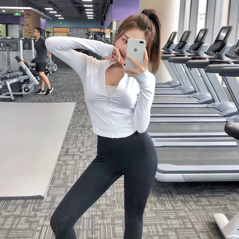 Slim Zipper Long Sleeve Crop Tops