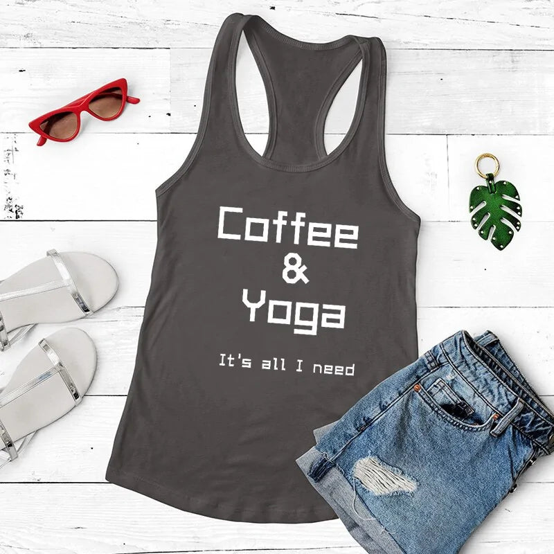 Coffee, Yoga, Wine: Women's Funny Racerback