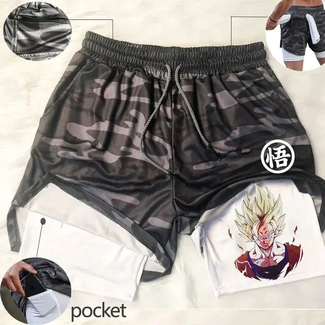 Pantalones cortos deportivos 2 en 1 de Anime para hombre