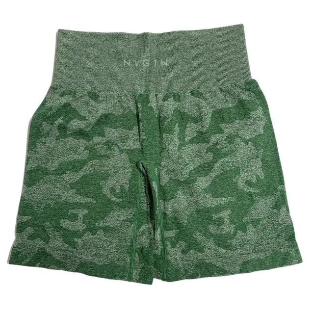 Pantalones cortos sin costuras de camuflaje para mujer