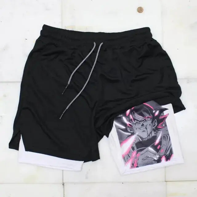 Pantalones cortos deportivos 2 en 1 de Anime para hombre