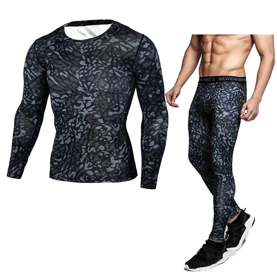 Men's Athletic Compression Set, Quick-Dry Long Sleeve & Pants