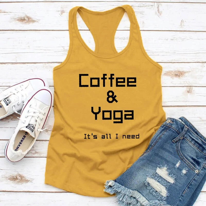 Coffee, Yoga, Wine: Women's Funny Racerback