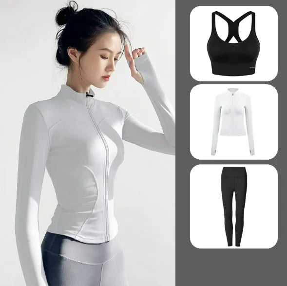 Illumino360Fitness Premium Women's Yoga Set 1 2 3pcs Long-Sleeve Jacket