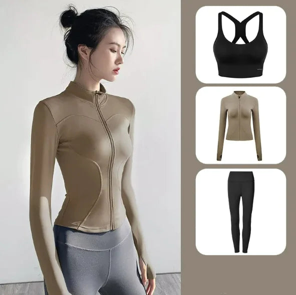 Illumino360Fitness Premium Women's Yoga Set 1 2 3pcs Long-Sleeve Jacket