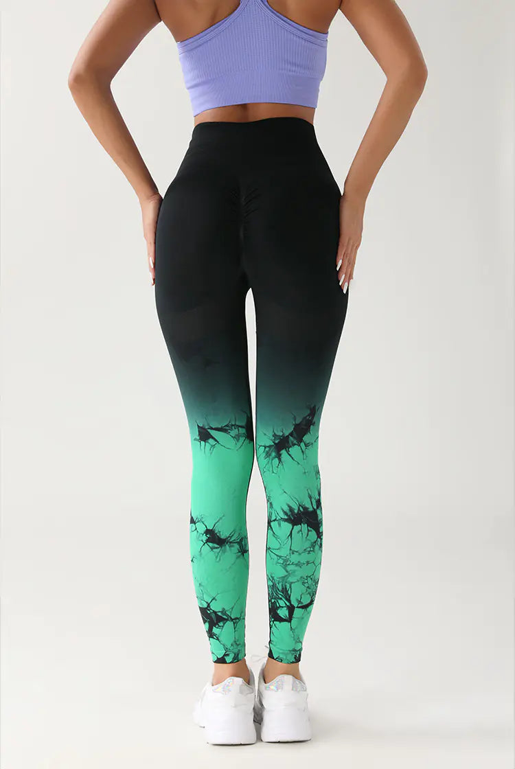 Gradient Tie-Dye Seamless Yoga Running Pants for Women