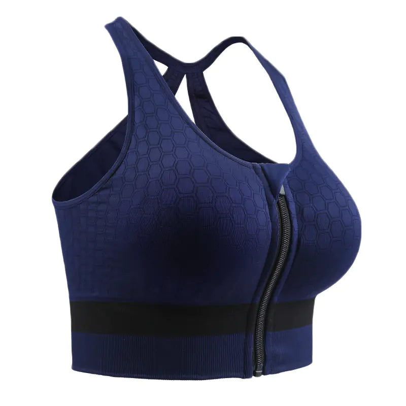 Women's Sports Bra with Front Zipper and Supportive Fit