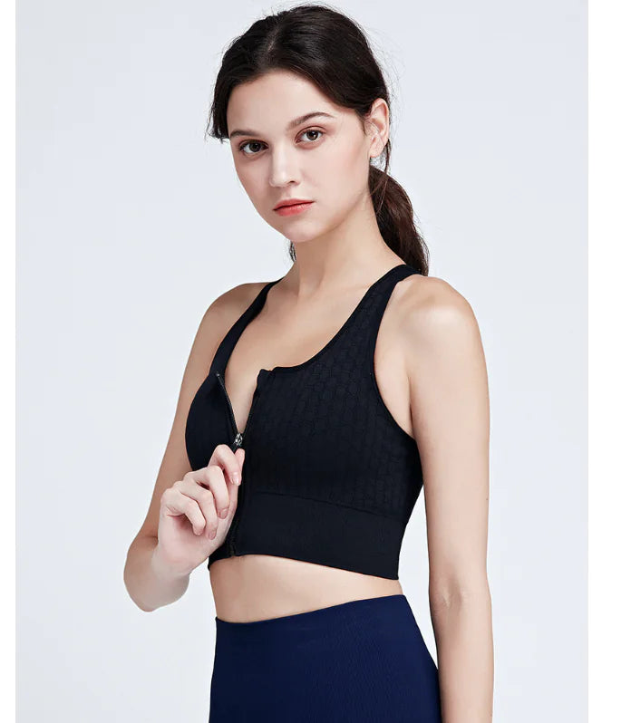 Women's Sports Bra with Front Zipper and Supportive Fit