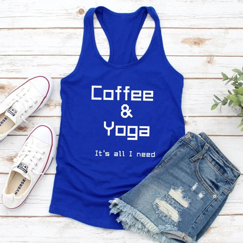 Coffee, Yoga, Wine: Women's Funny Racerback