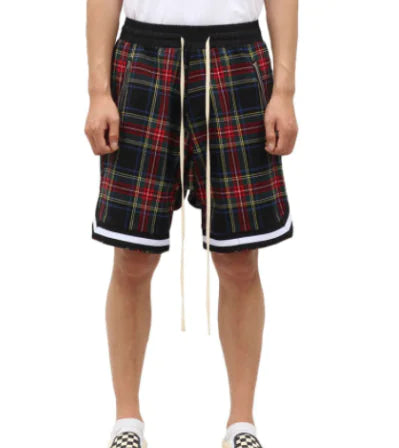Scottish Plaid Style Patchwork Athletic Shorts