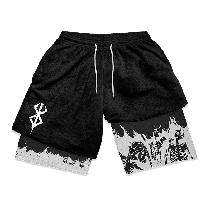 Pantalones cortos deportivos 2 en 1 Anime Berserk para hombre