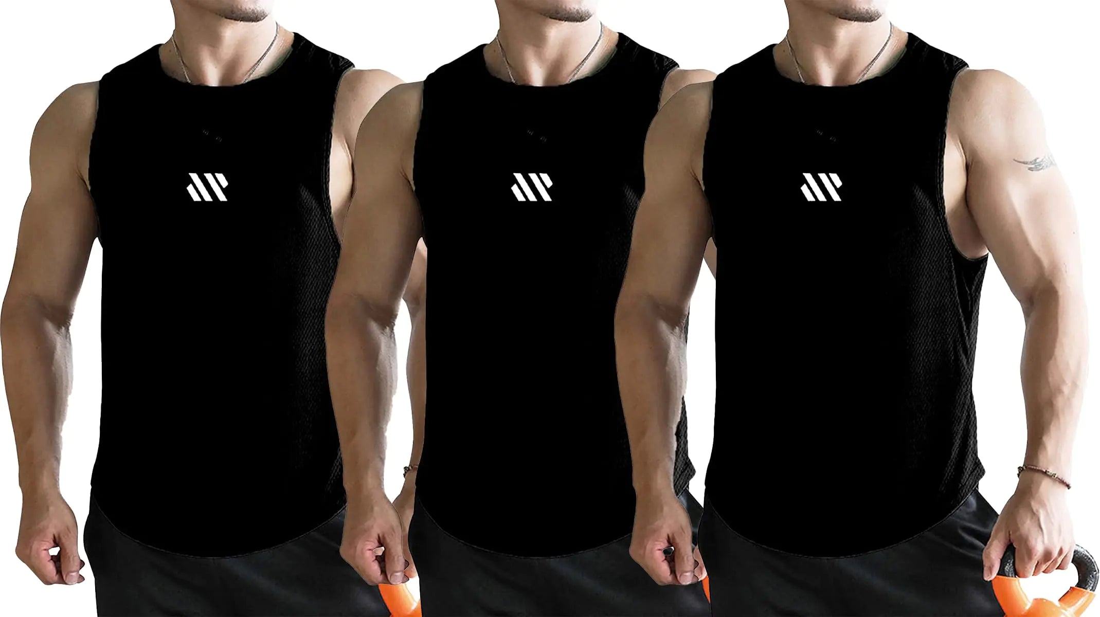 Mens Large 3 Pack Sleeveless Workout Mesh (LargeBlack*3)