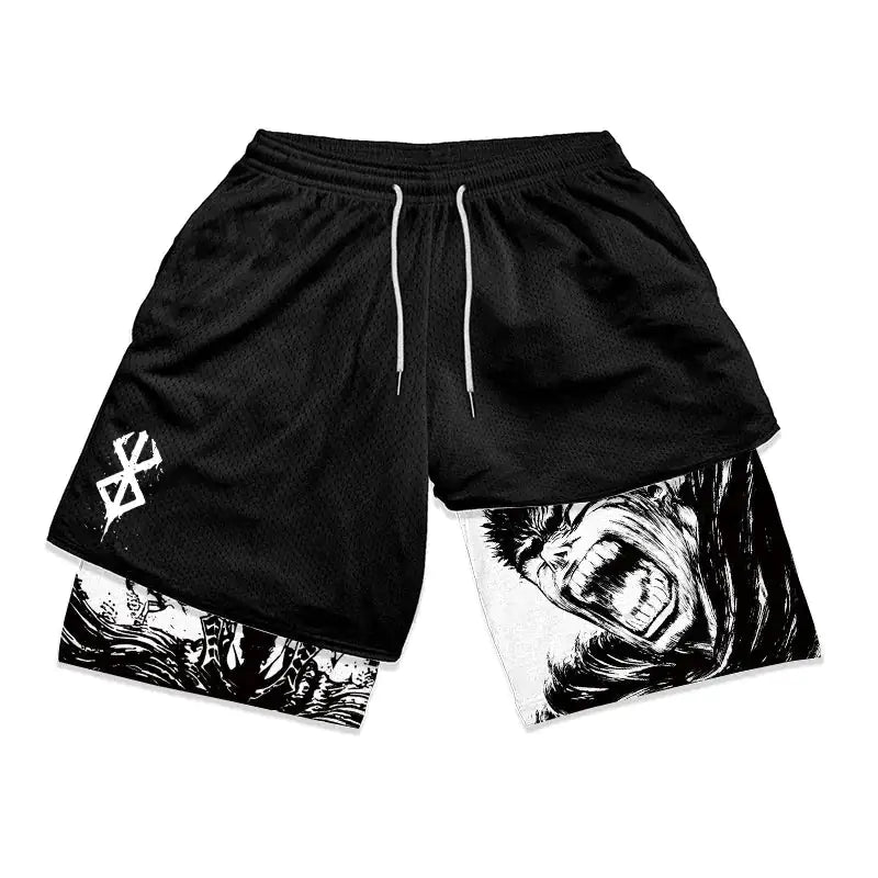 Pantalones cortos deportivos 2 en 1 Anime Berserk para hombre