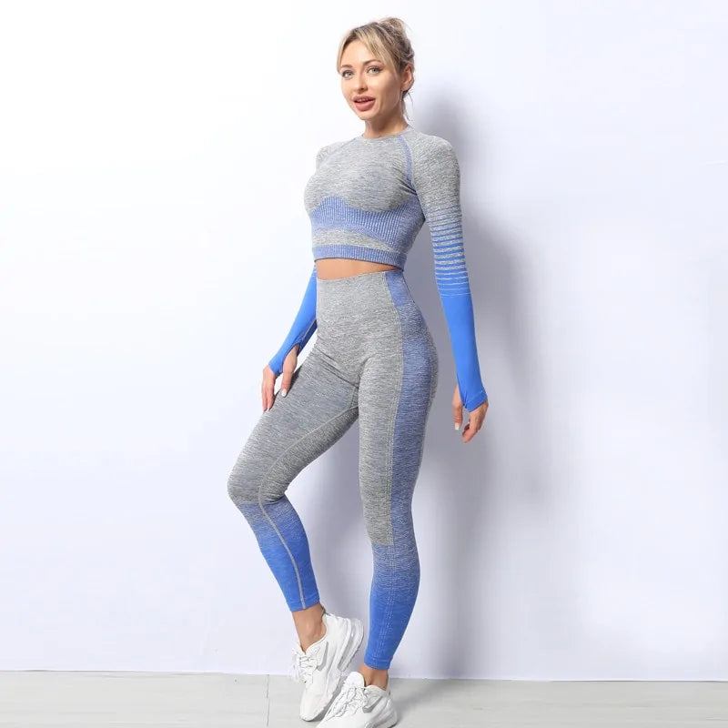 Illumino360Fitness Seamless Ombre Long Sleeve Yoga Set