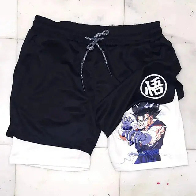 Pantalones cortos deportivos 2 en 1 de Anime para hombre