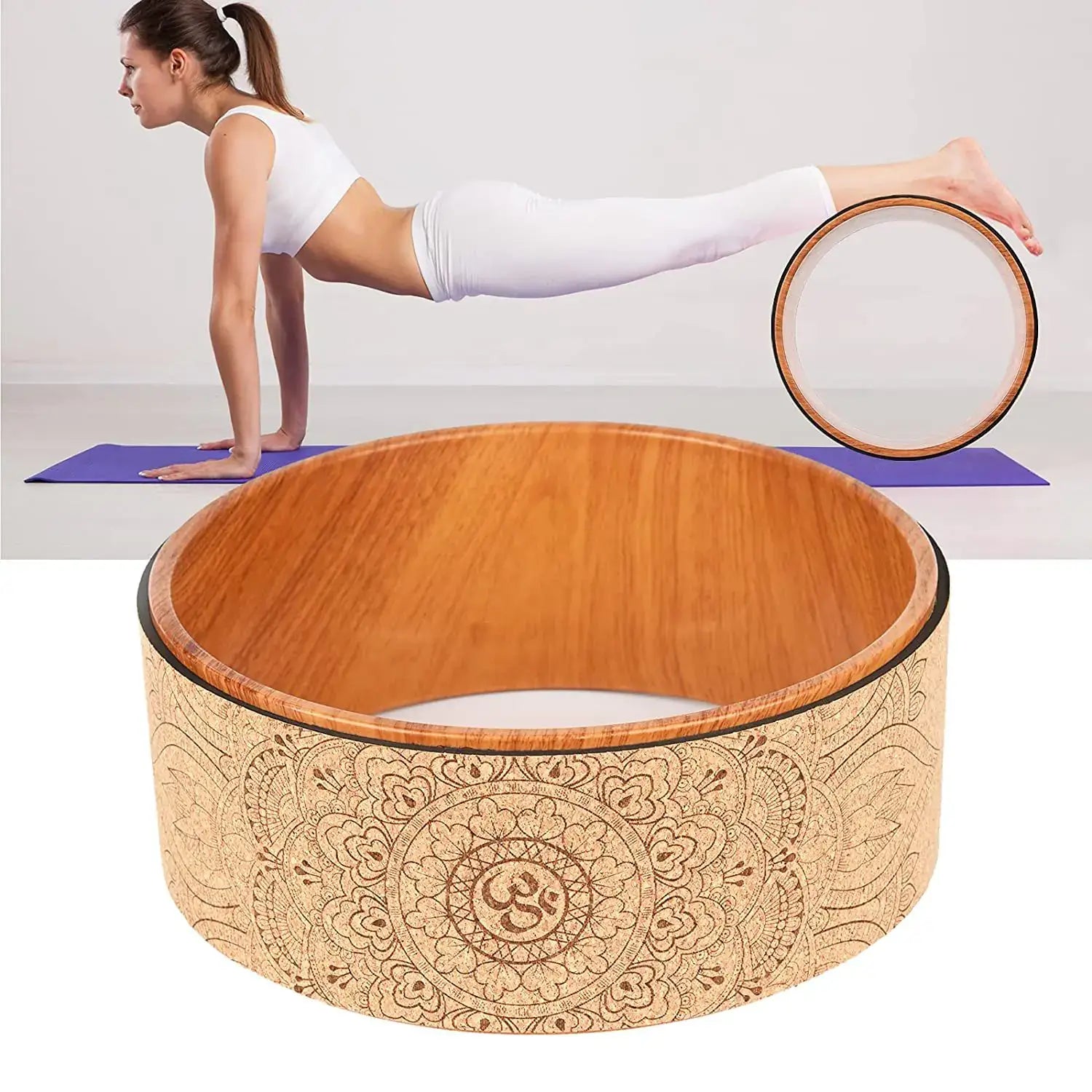 Rodillo de yoga con rueda trasera de corcho, entrenamiento y práctica de yoga