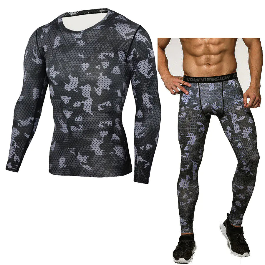 Men's Athletic Compression Set, Quick-Dry Long Sleeve & Pants