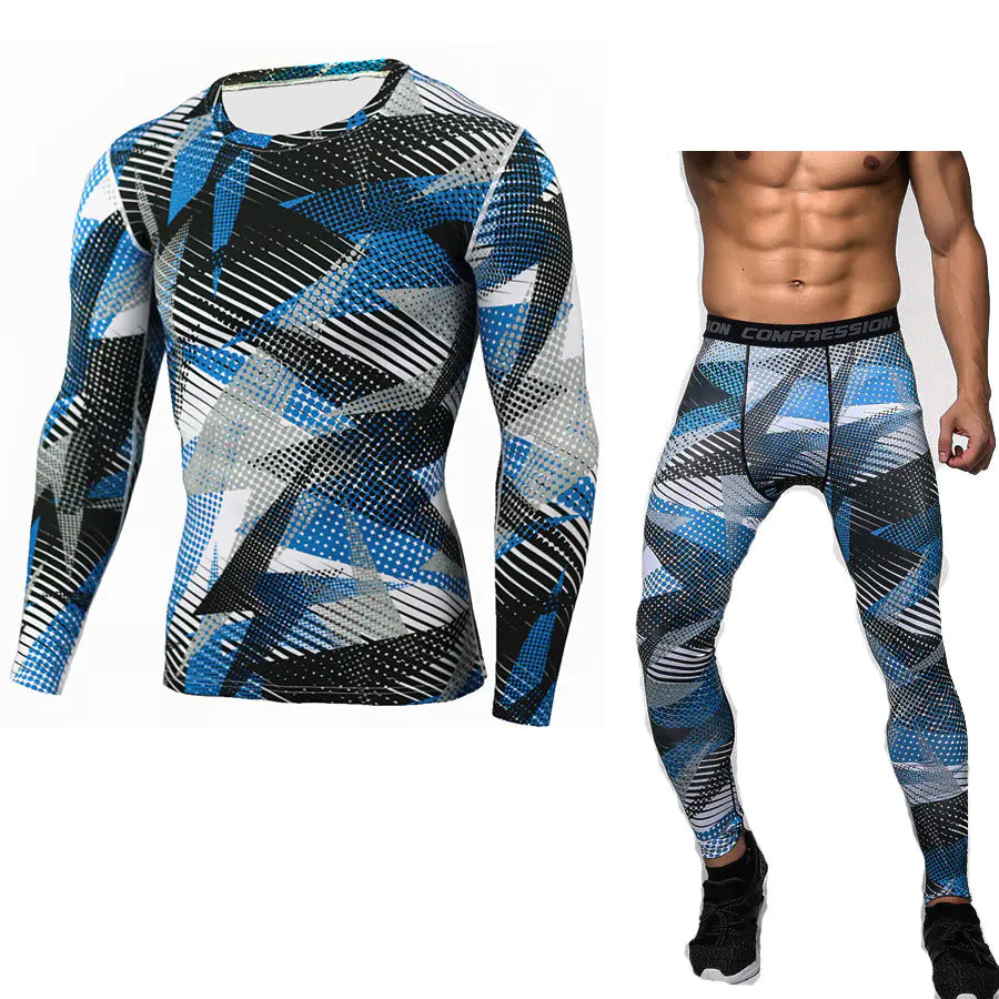 Men's Athletic Compression Set, Quick-Dry Long Sleeve & Pants