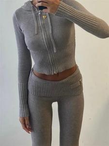 Illumino360's Knitted Hoodie Cropped Top And Pants Set