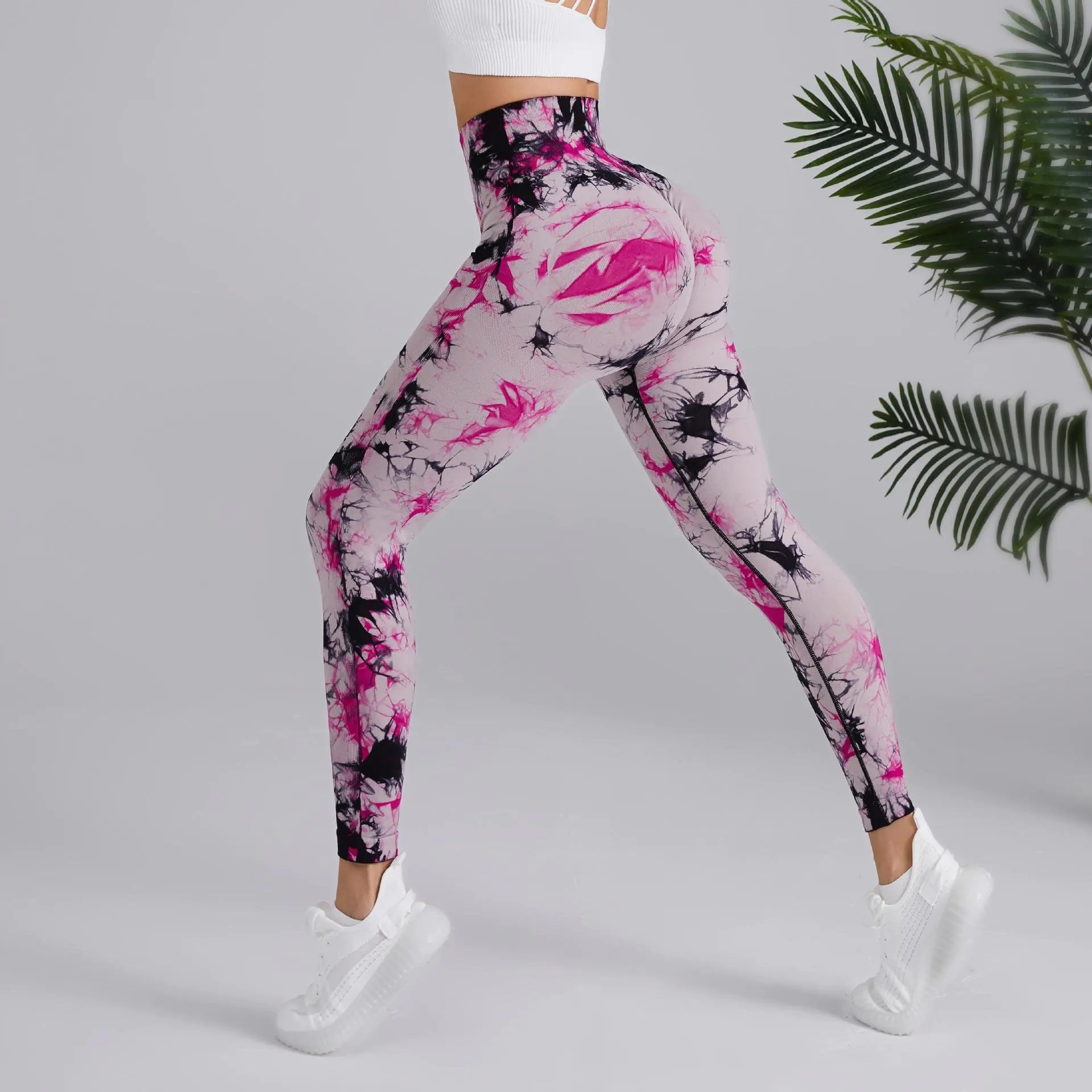 Two-Color Tie-Dye High Waist Fitness Running Pants