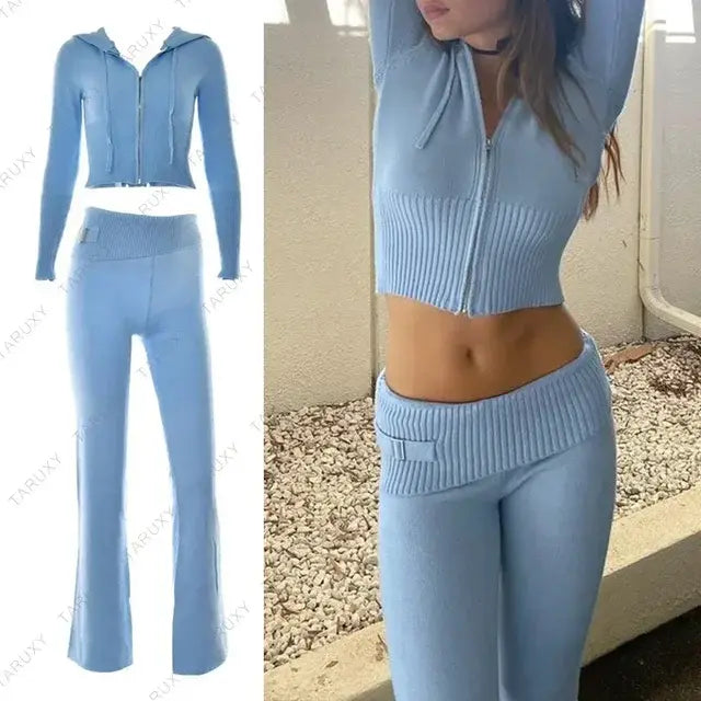 Illumino360's Knitted Hoodie Cropped Top And Pants Set