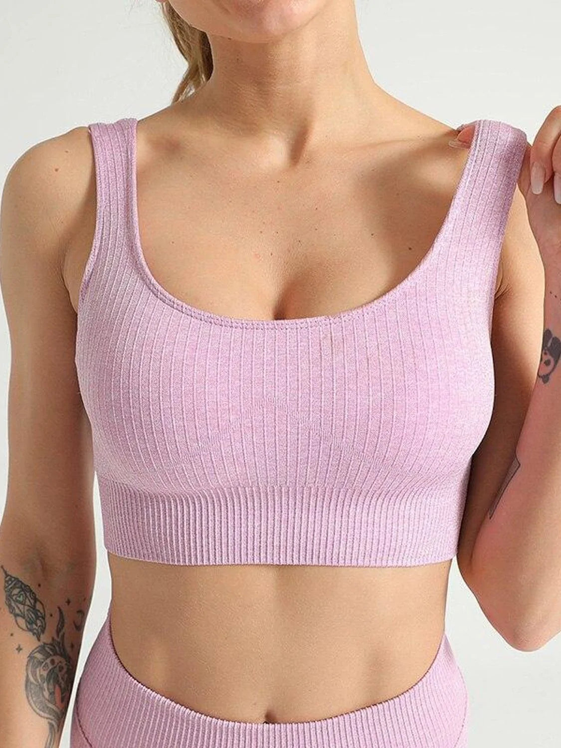 Violet Pink Ribbed Sports Bra