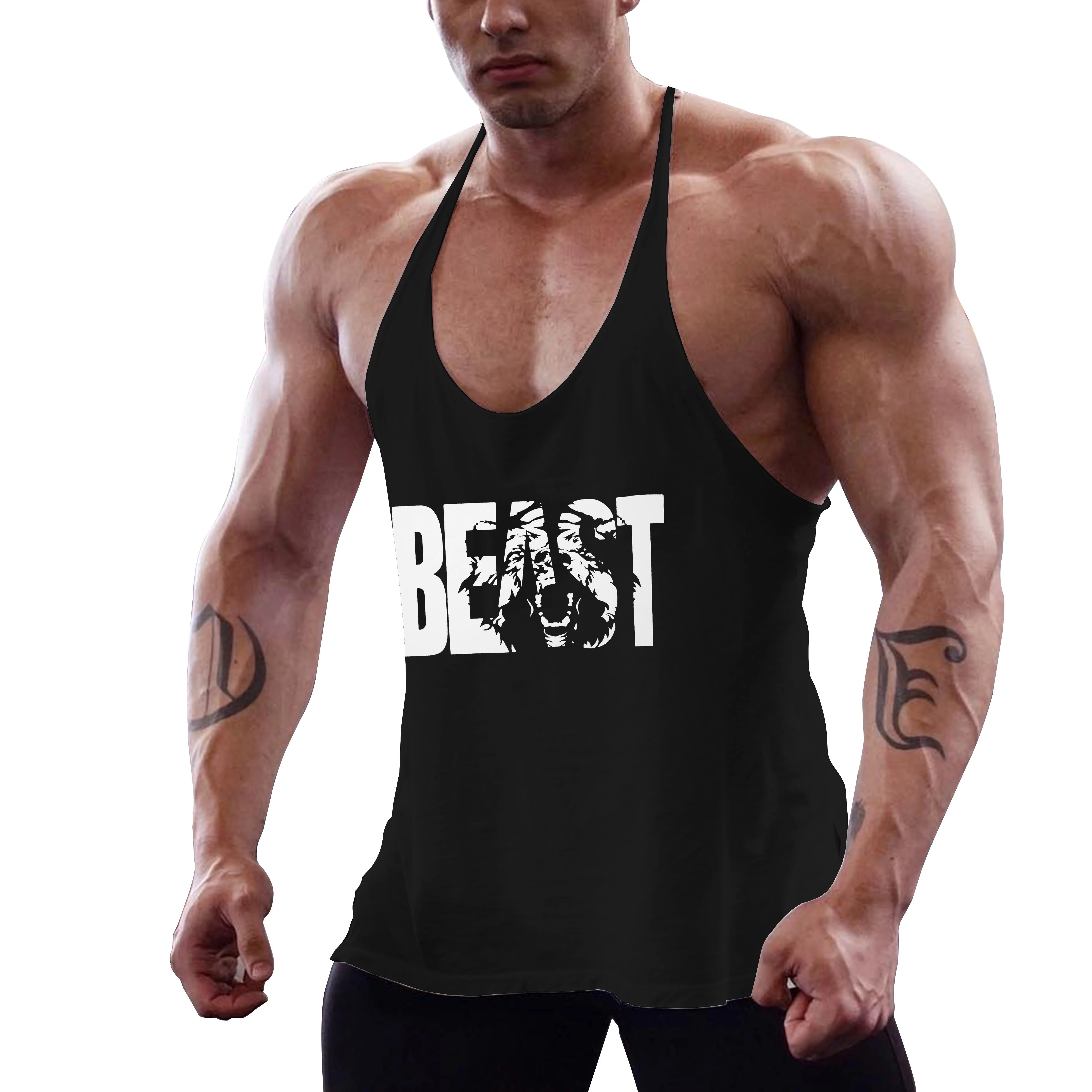 Men's Gym Workout Beast Printed Tank Tops