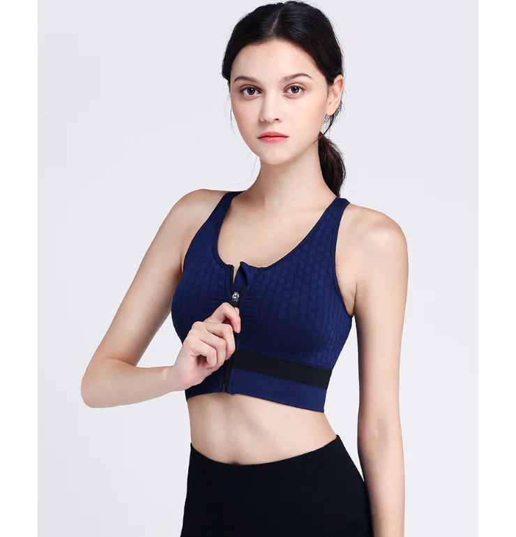 Women's Sports Bra with Front Zipper and Supportive Fit