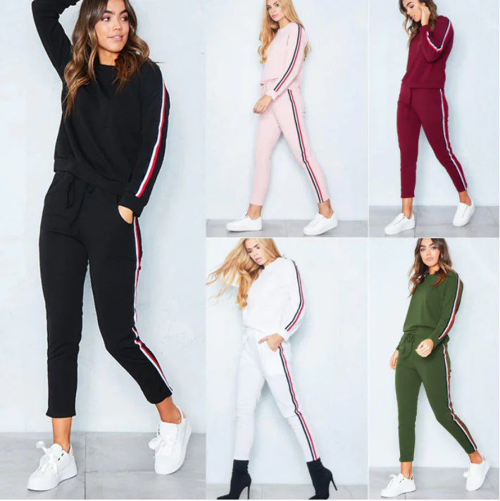 Women's Casual Athletic Set with Striped Top (2 Pieces)