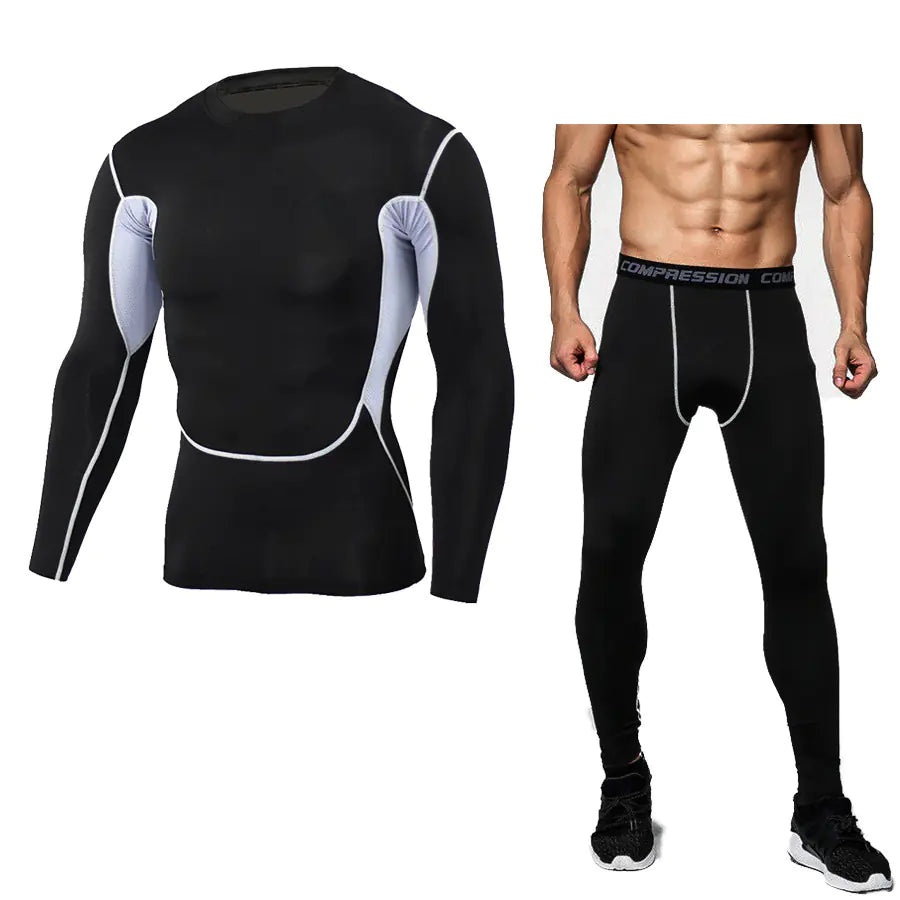 Men's Athletic Compression Set, Quick-Dry Long Sleeve & Pants