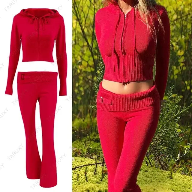 Illumino360's Knitted Hoodie Cropped Top And Pants Set