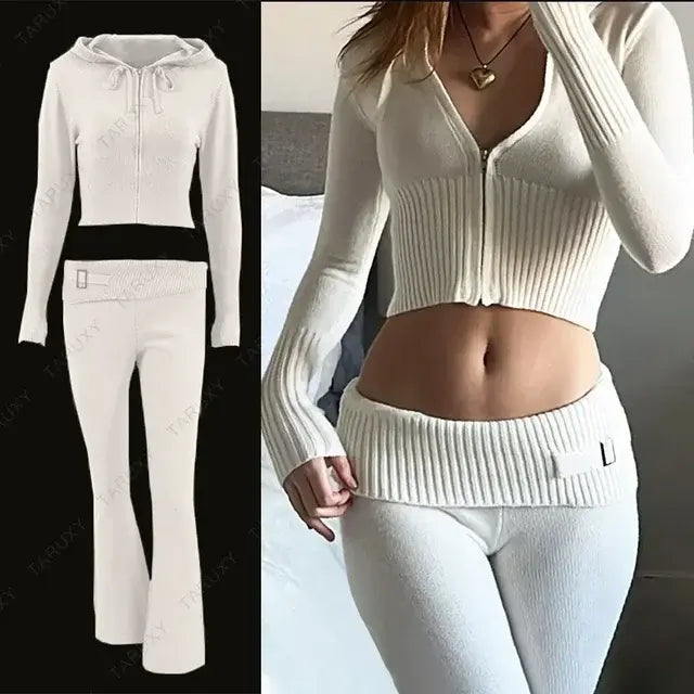 Illumino360's Knitted Hoodie Cropped Top And Pants Set