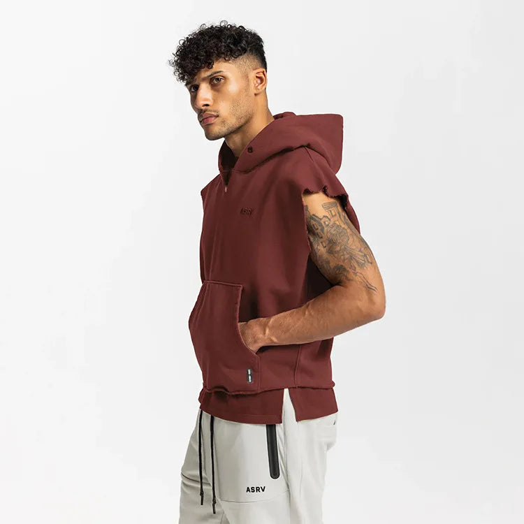 Illumino360Fitness Men's Multi-pocket Bodybuilding Cotton Sleeveless Hooded