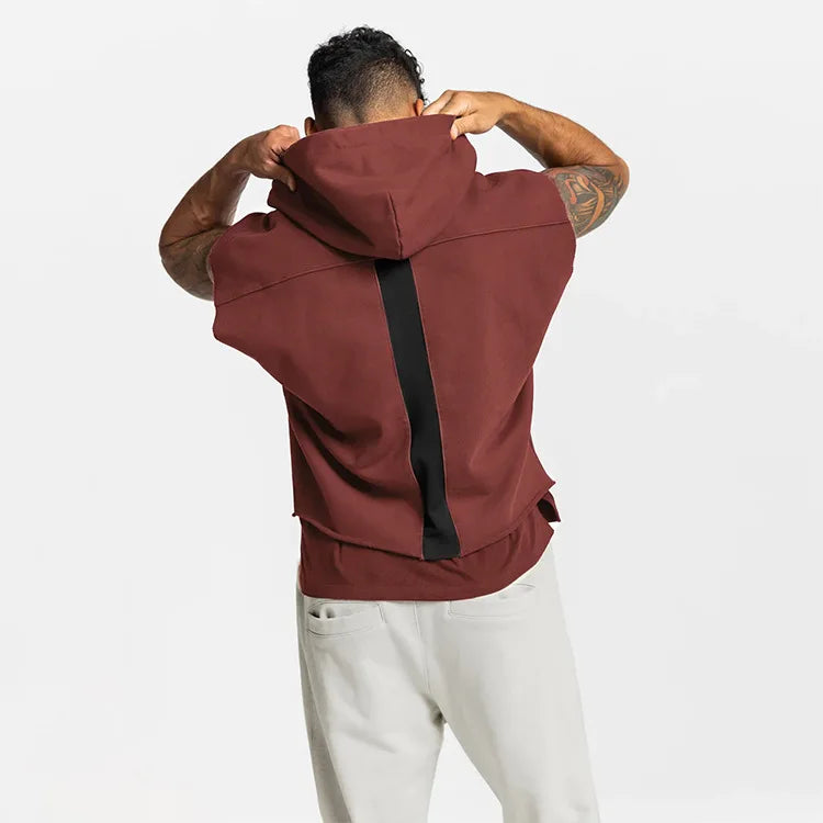 Illumino360Fitness Men's Multi-pocket Bodybuilding Cotton Sleeveless Hooded