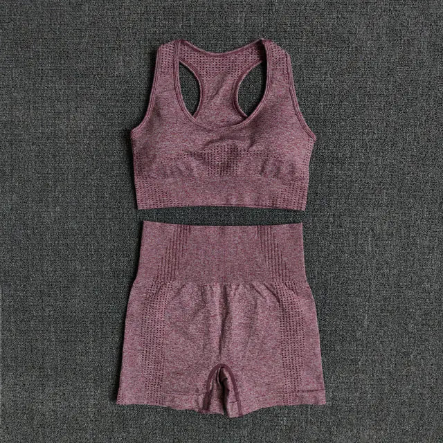 Seamless Women's Yoga Set with Sports Bra and Shorts