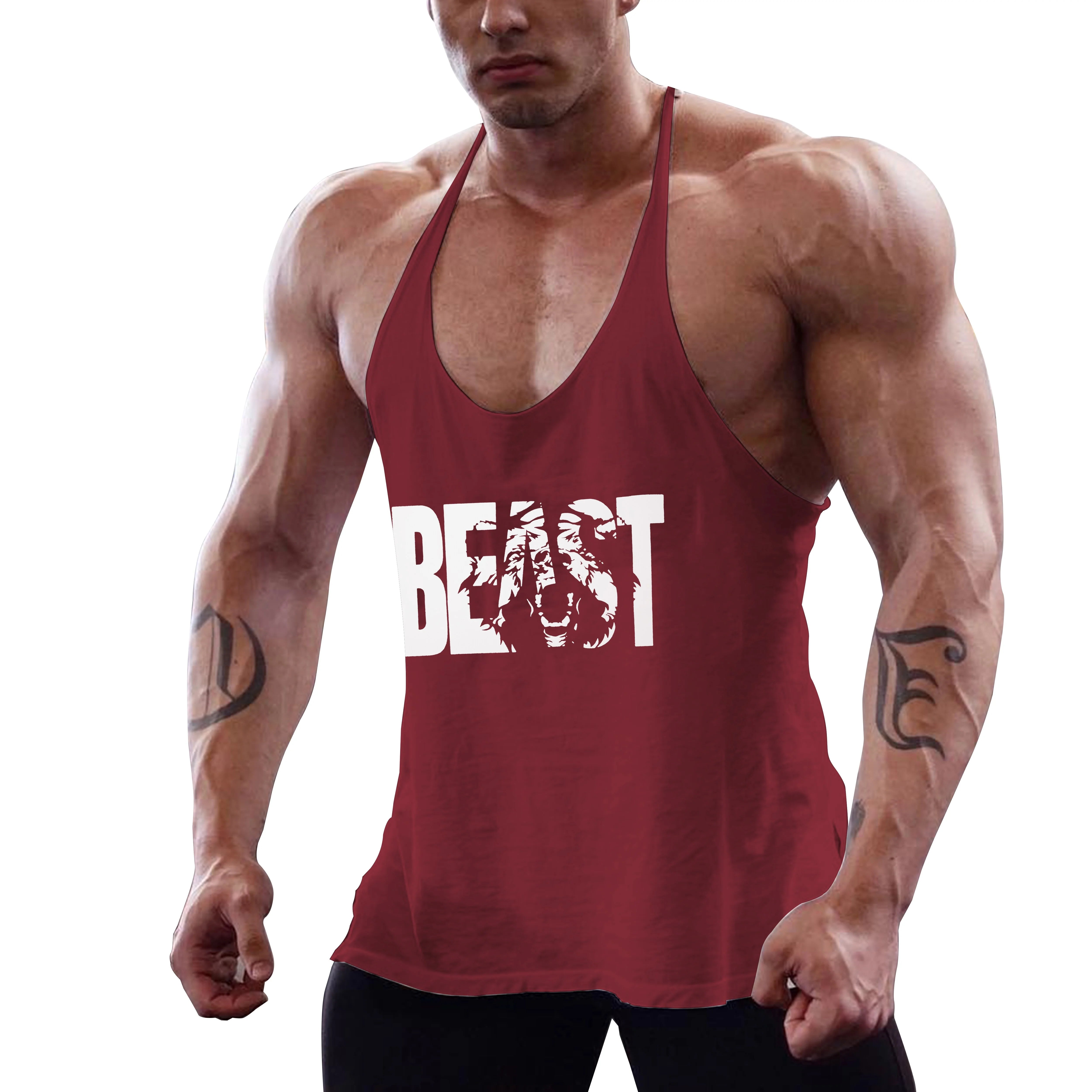 Men's Gym Workout Beast Printed Tank Tops