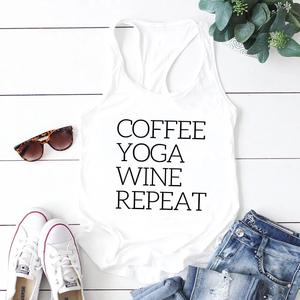 Illumino360 Repeat Coffee, Yoga, Wine: Women's Funny Racerback